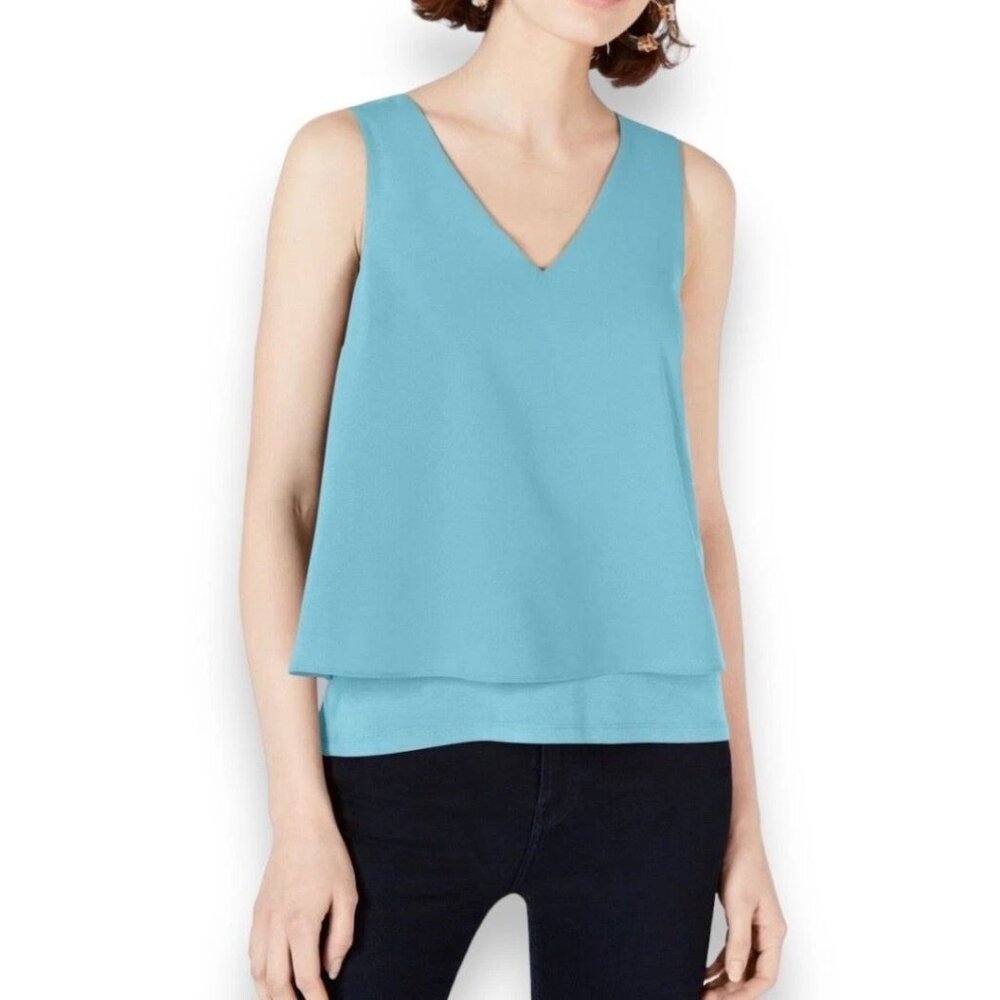Bar III Women's Sleeveless Layered Split-Back Tank Top Light Lagoon Size XXL NWT